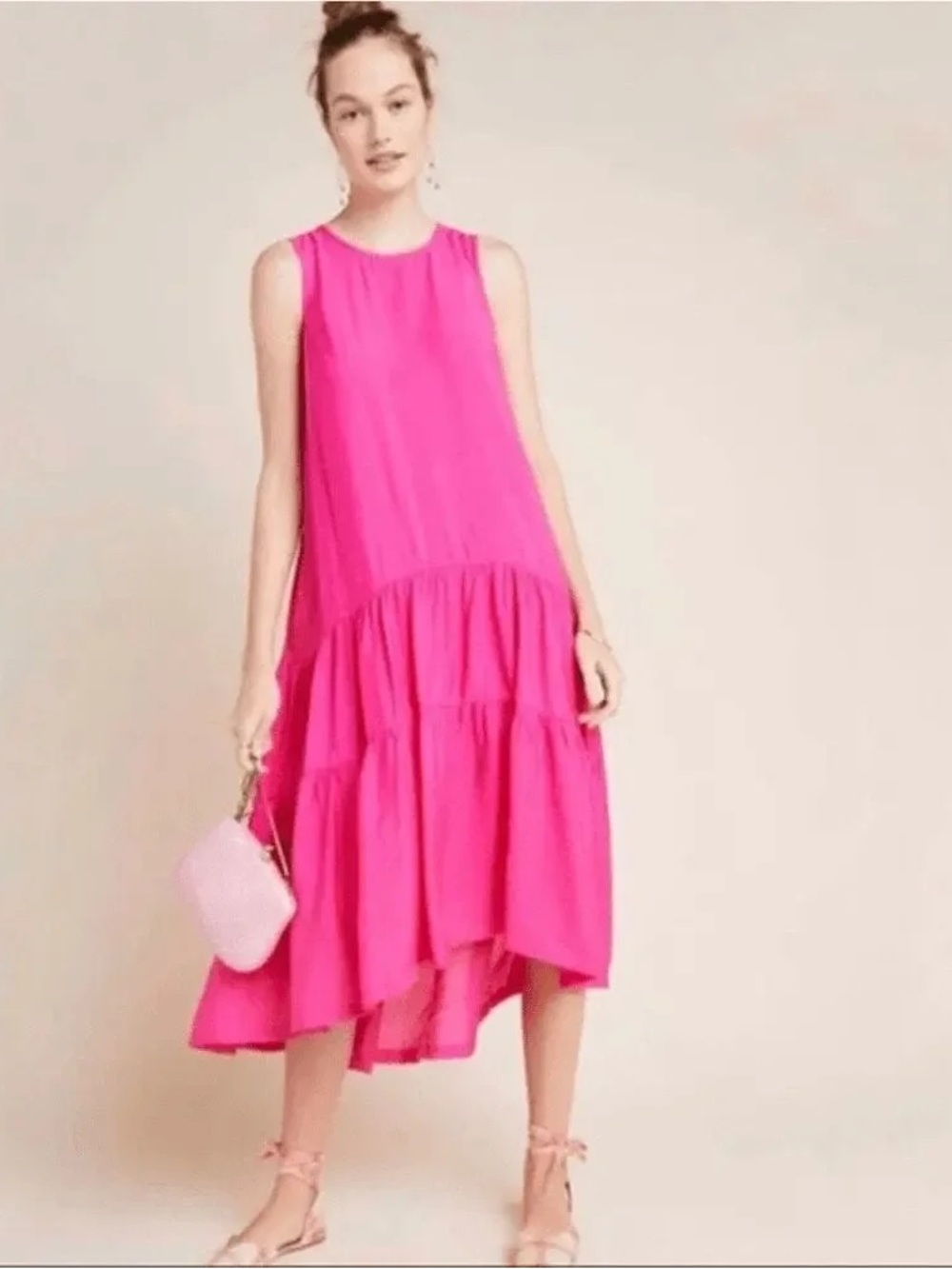 Maeve by Anthropologie Marlene Tiered Maxi Dress in Pink Rose